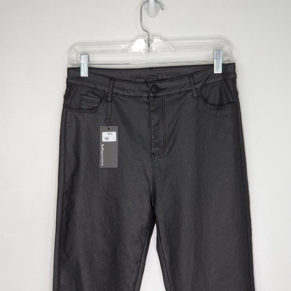 Appercloth A Stretchy Black Faux Leather Pants with Soft Inside NWT Size L - Picture 2 of 13